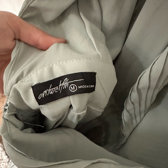 On Twelfth Women's Sage Green Deep V Neck Pleated Wide Leg Belt Jumpsuit - Picture 7 of 7